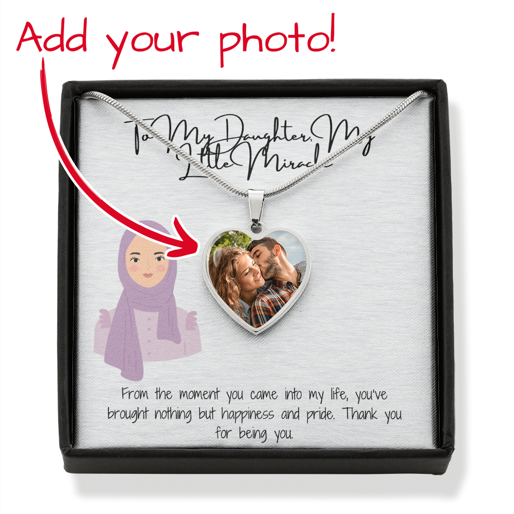 A Heart That Holds Memories Personalized Heart Necklace for My Hijabi Daughter