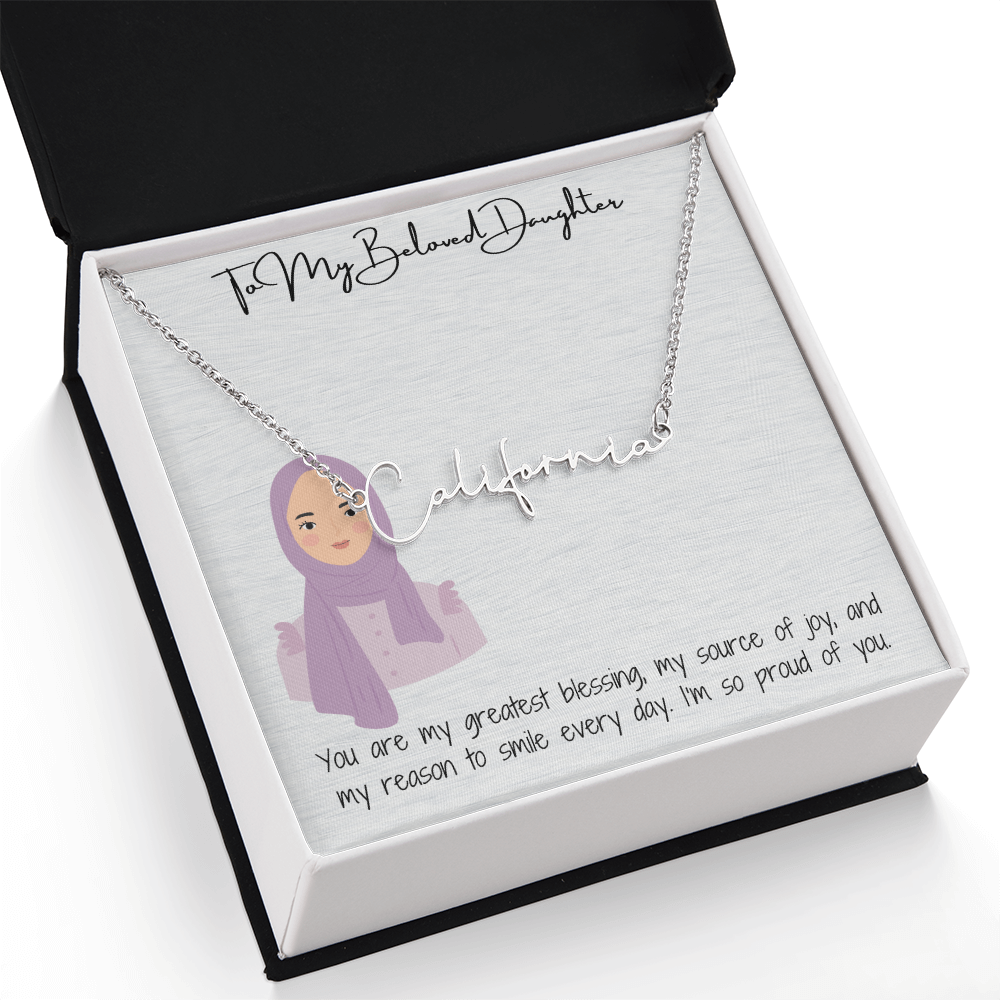 Elegance in Every Letter Signature Name Necklace for My Hijabi Daughter