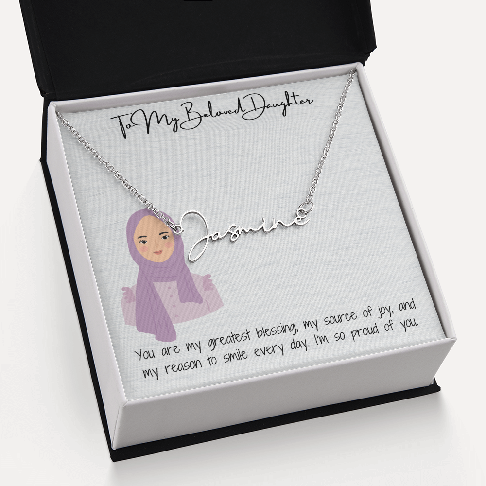 Elegance in Every Letter Signature Name Necklace for My Hijabi Daughter
