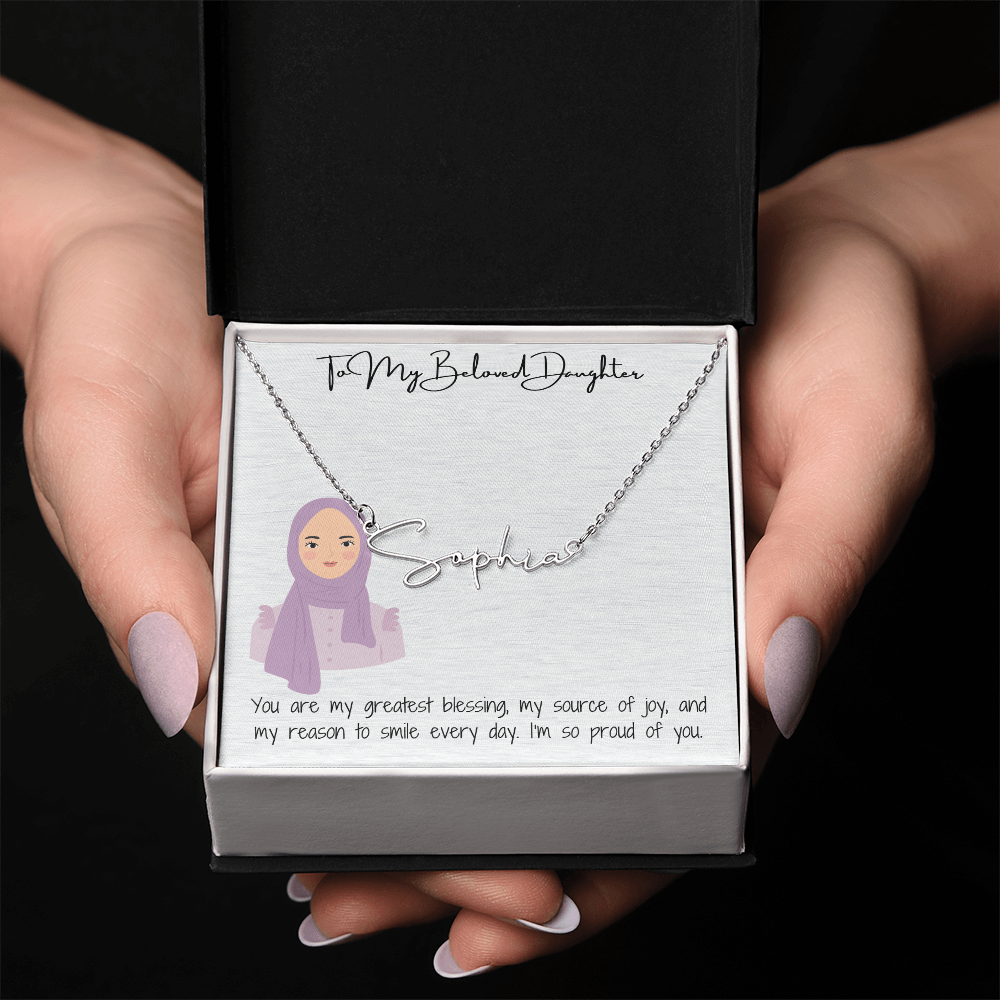 Elegance in Every Letter Signature Name Necklace for My Hijabi Daughter