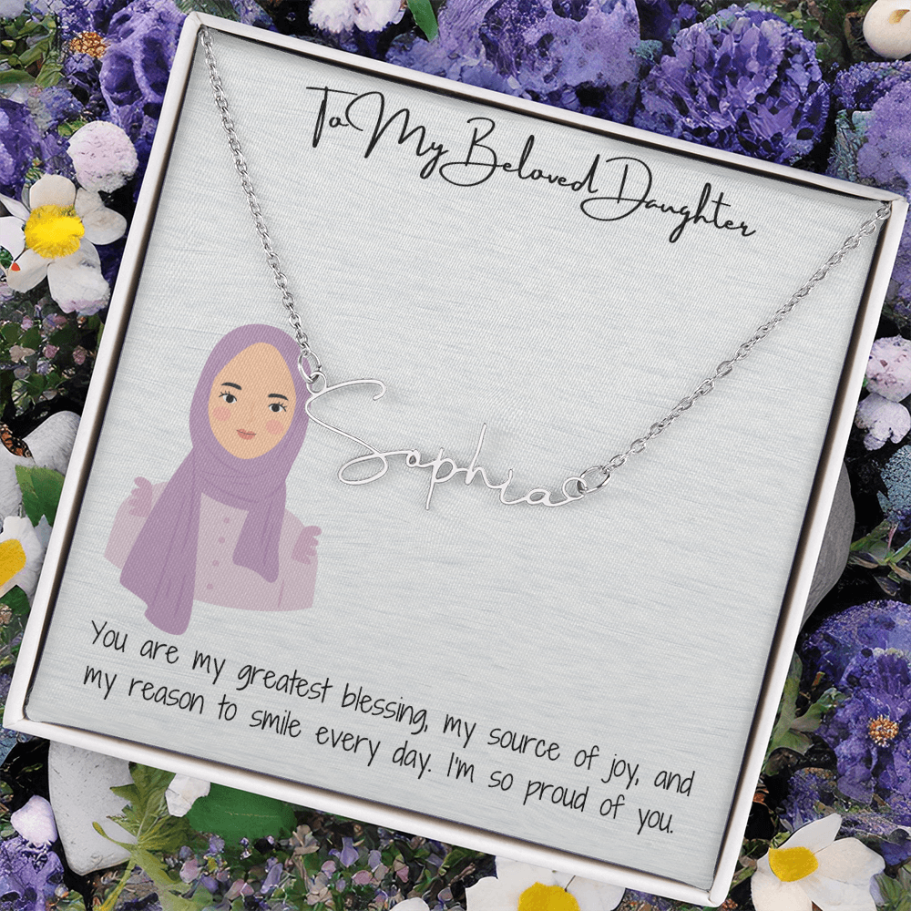 Elegance in Every Letter Signature Name Necklace for My Hijabi Daughter