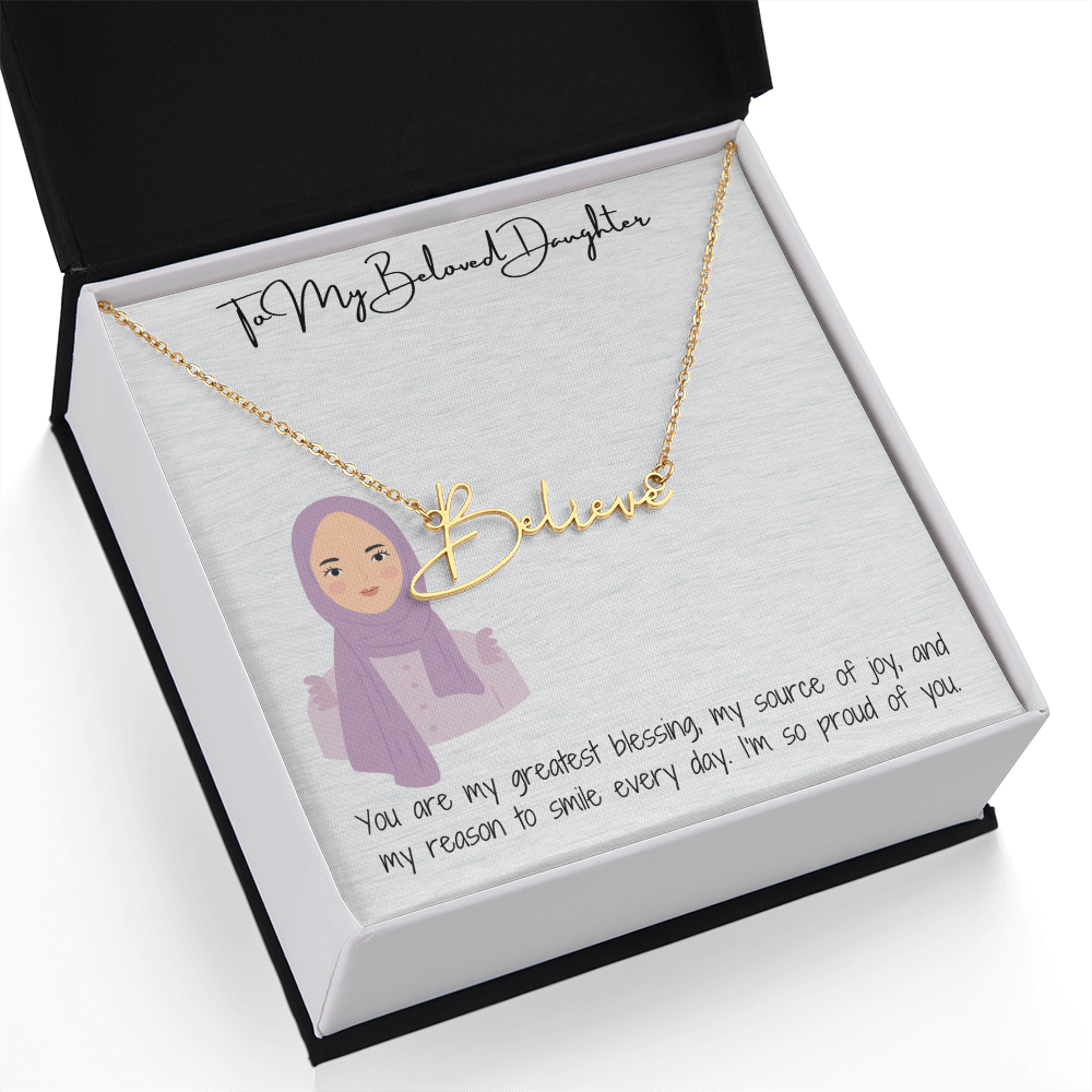 Elegance in Every Letter Signature Name Necklace for My Hijabi Daughter