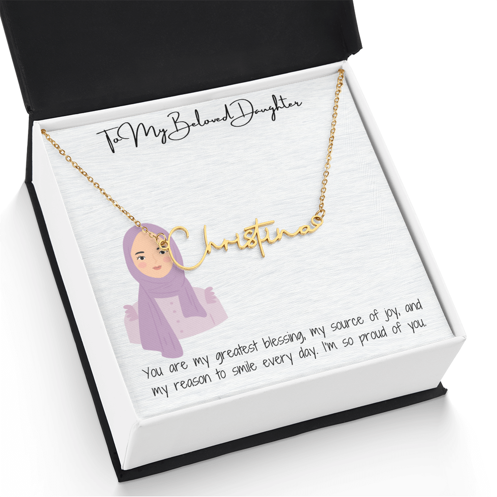 Elegance in Every Letter Signature Name Necklace for My Hijabi Daughter