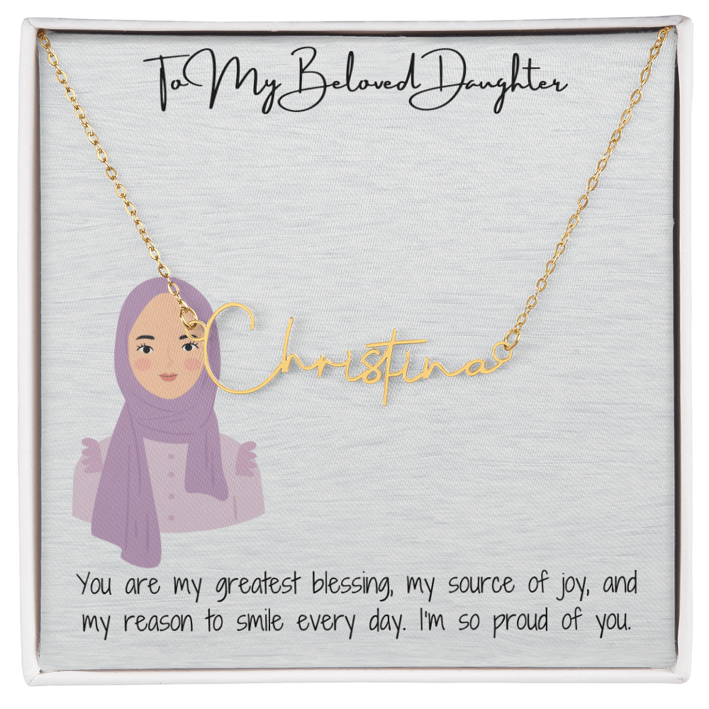 Elegance in Every Letter Signature Name Necklace for My Hijabi Daughter