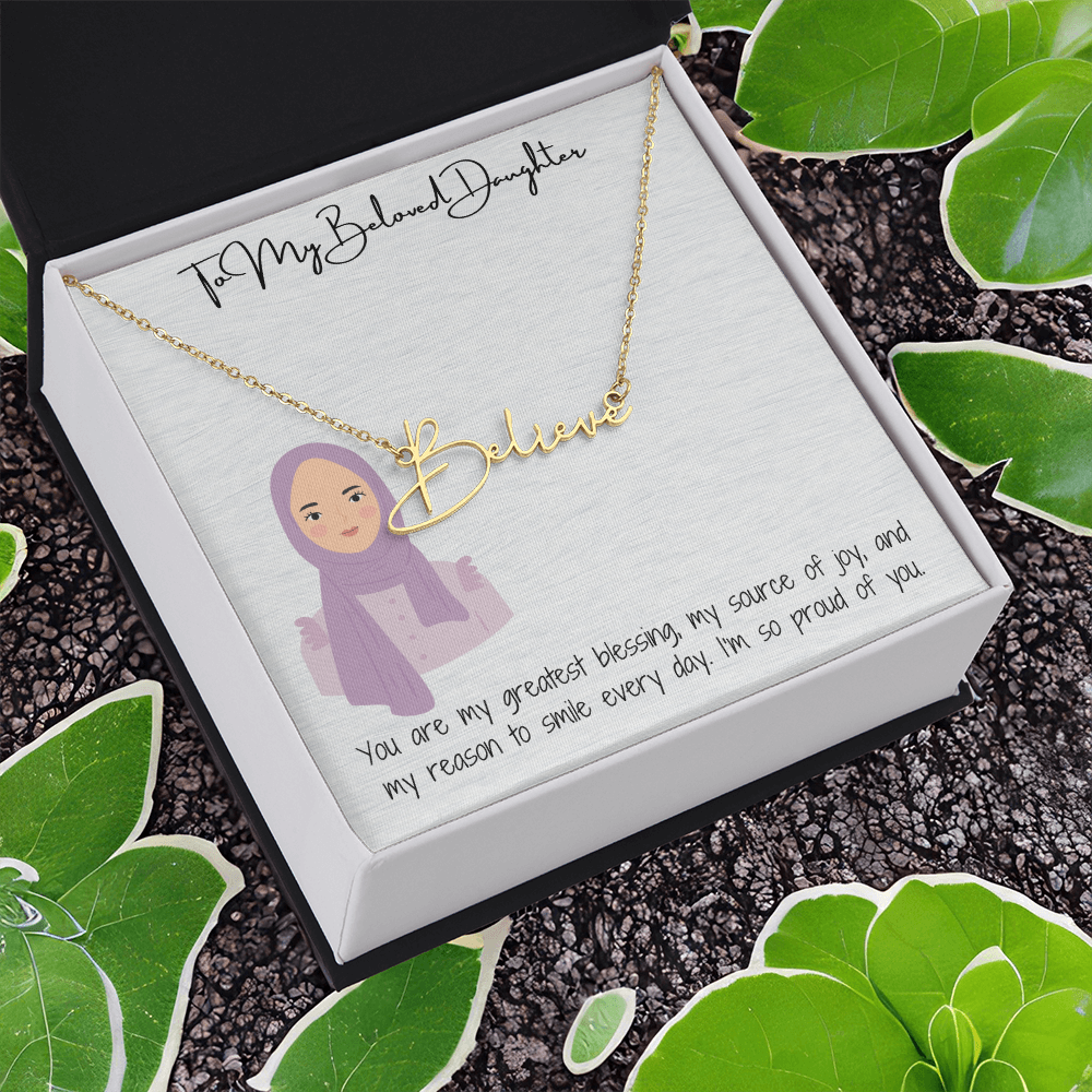 Elegance in Every Letter Signature Name Necklace for My Hijabi Daughter