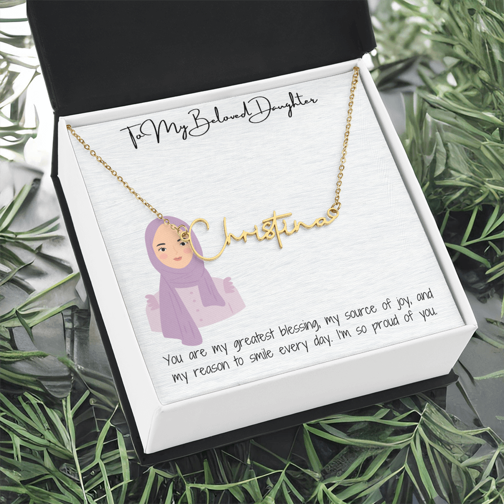 Elegance in Every Letter Signature Name Necklace for My Hijabi Daughter