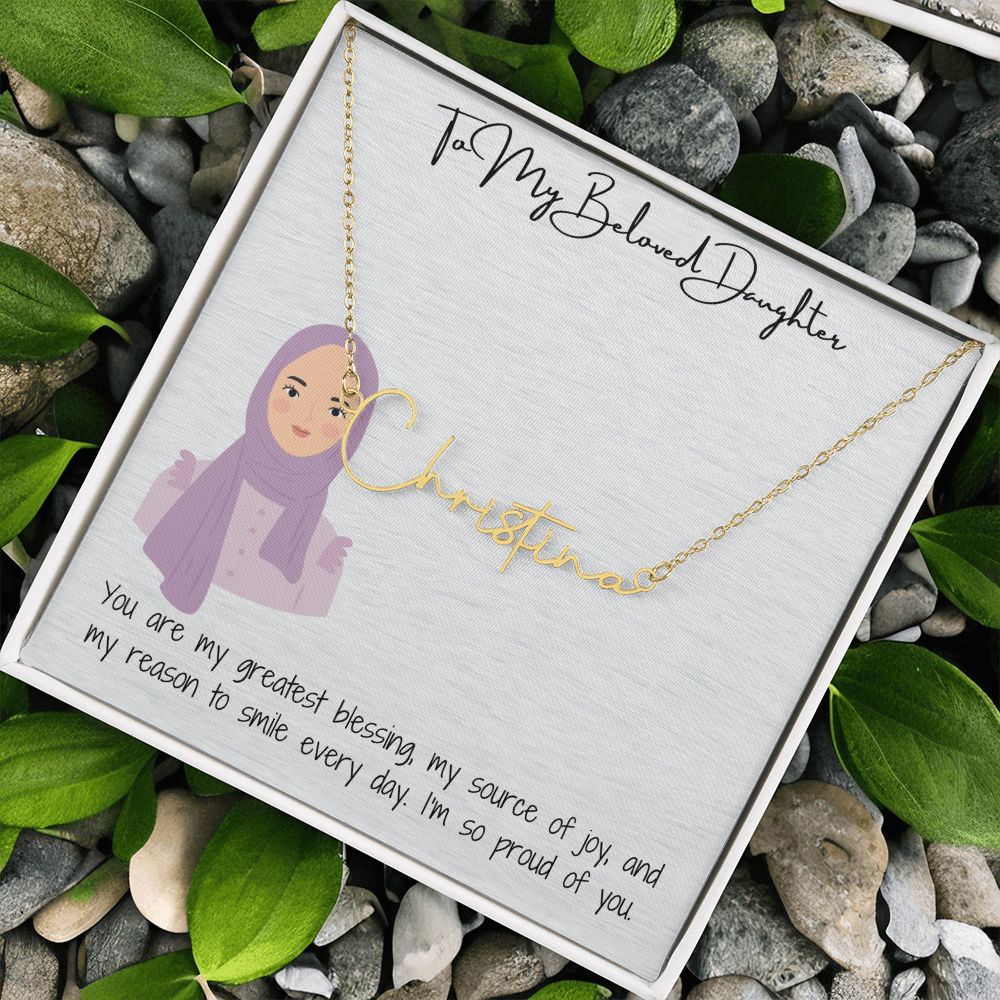 Elegance in Every Letter Signature Name Necklace for My Hijabi Daughter