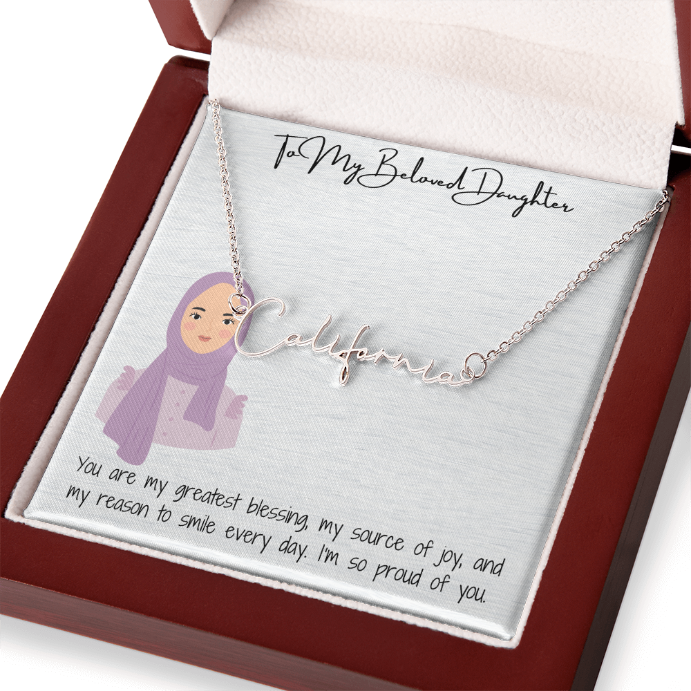 Elegance in Every Letter Signature Name Necklace for My Hijabi Daughter