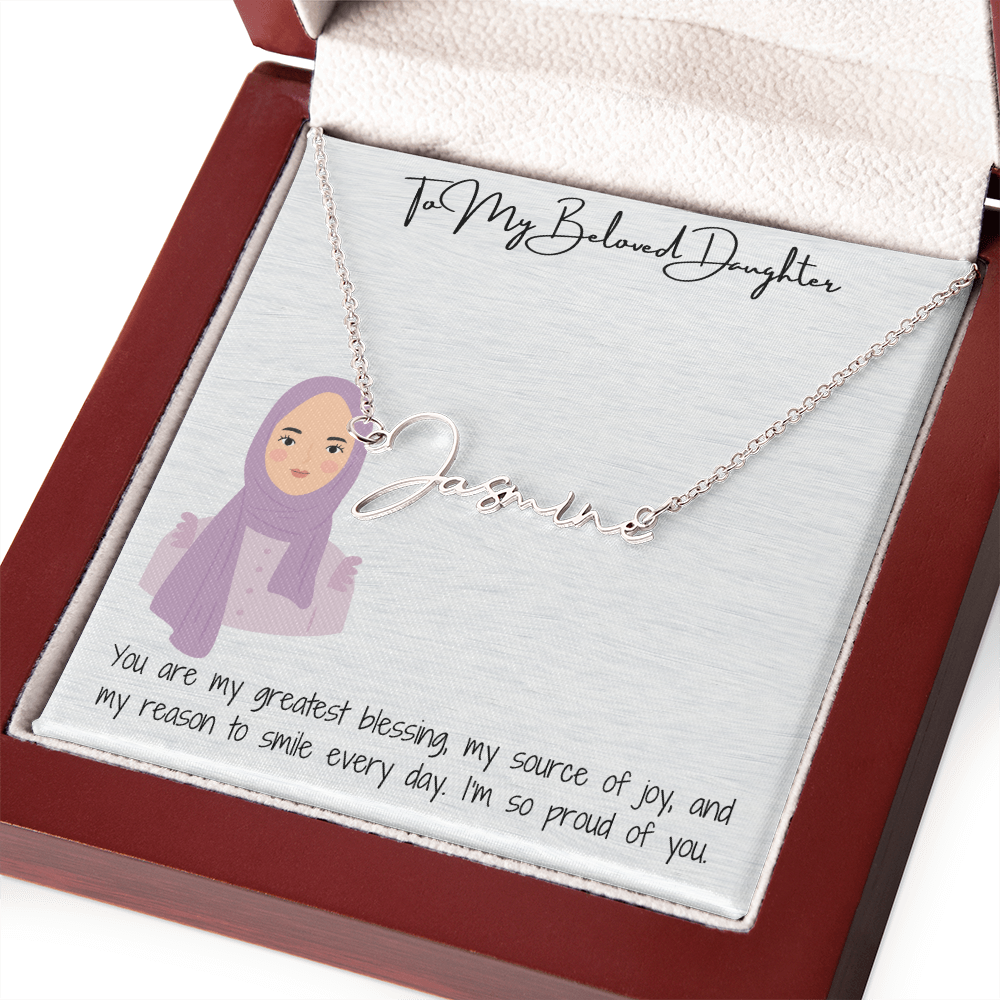Elegance in Every Letter Signature Name Necklace for My Hijabi Daughter