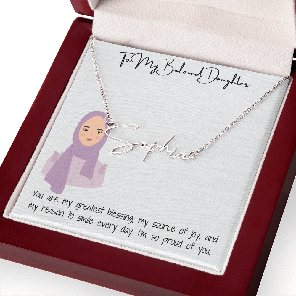 Elegance in Every Letter Signature Name Necklace for My Hijabi Daughter