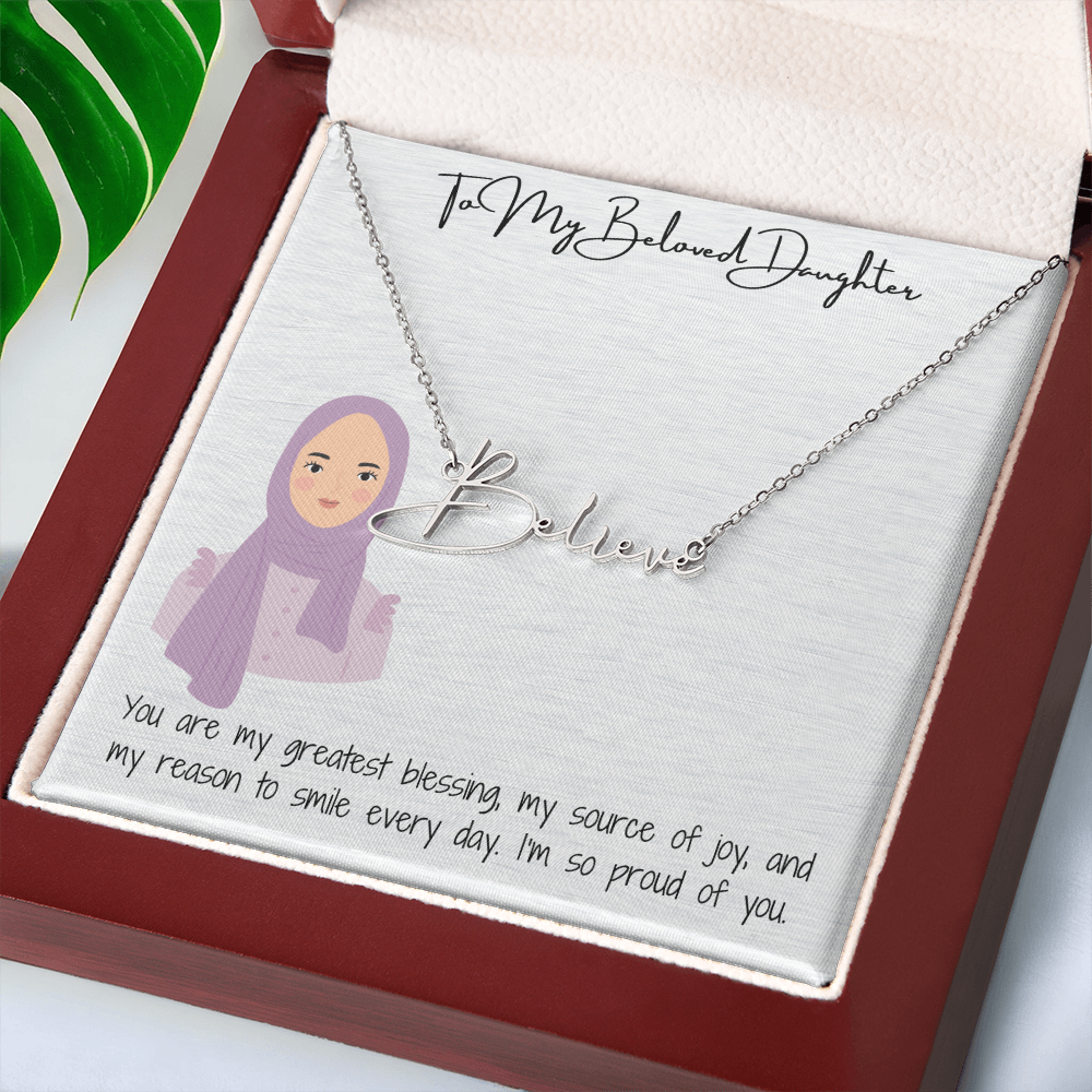 Elegance in Every Letter Signature Name Necklace for My Hijabi Daughter