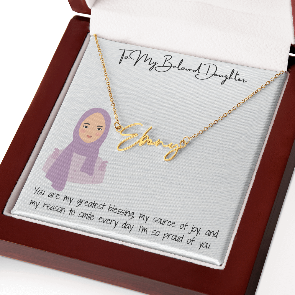 Elegance in Every Letter Signature Name Necklace for My Hijabi Daughter