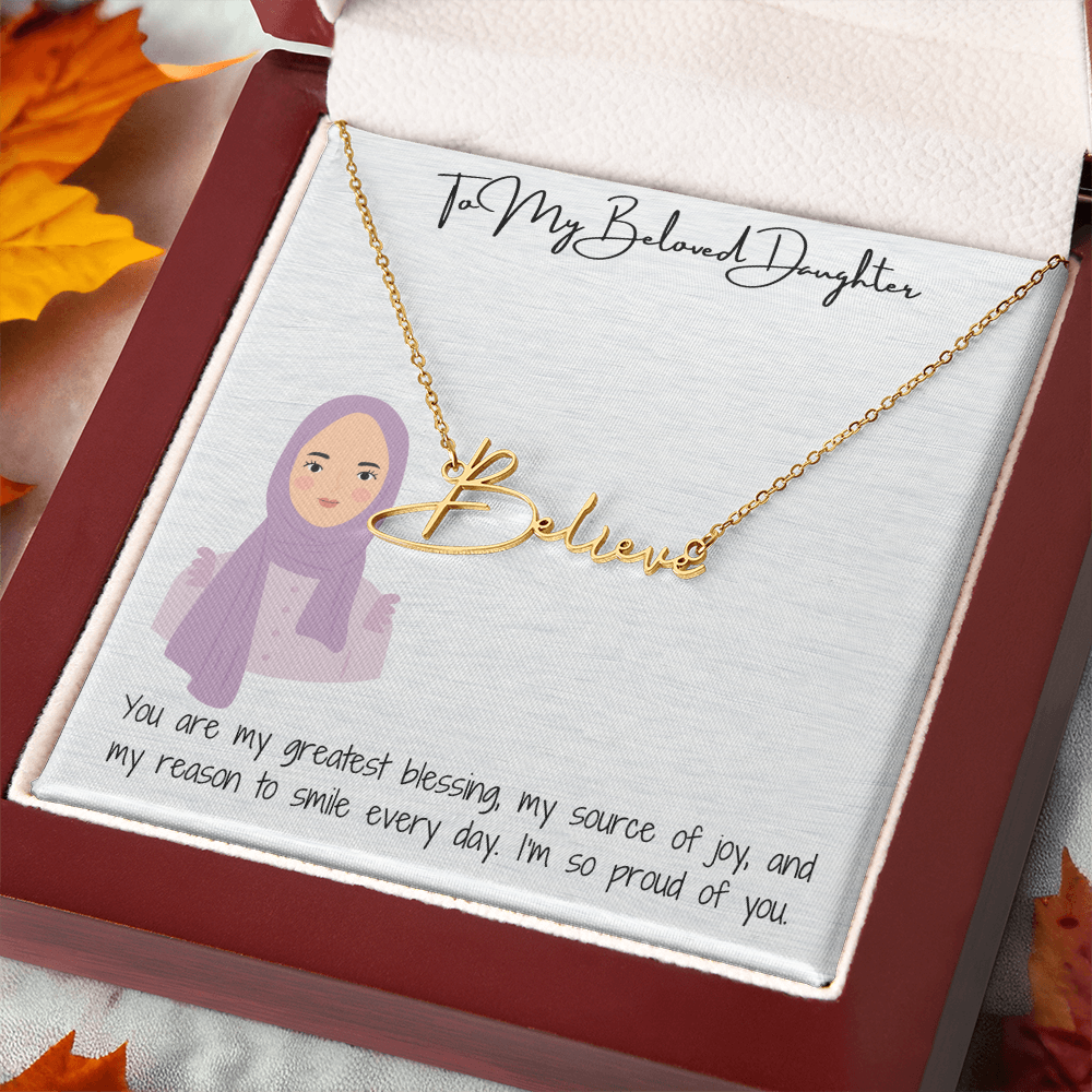 Elegance in Every Letter Signature Name Necklace for My Hijabi Daughter