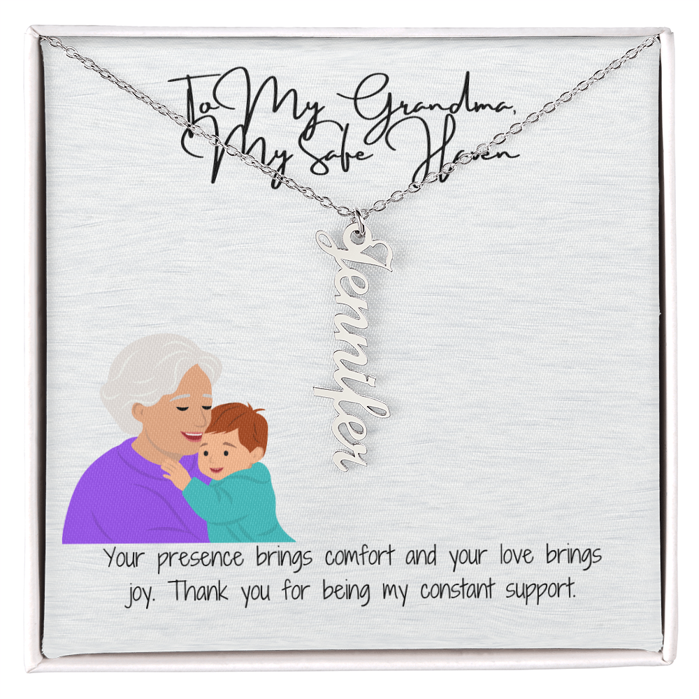 "Elegant Vertical Name Necklace" A Unique Keepsake for Grandma