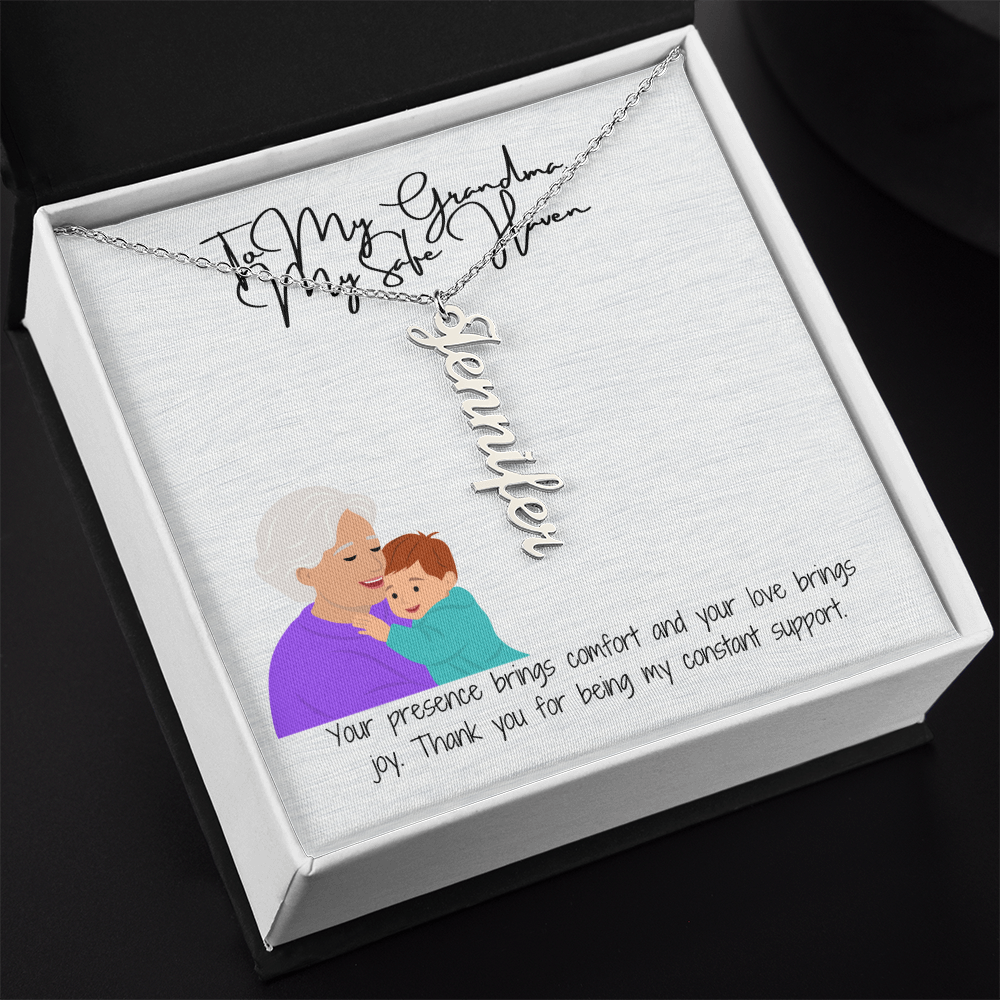 "Elegant Vertical Name Necklace" A Unique Keepsake for Grandma