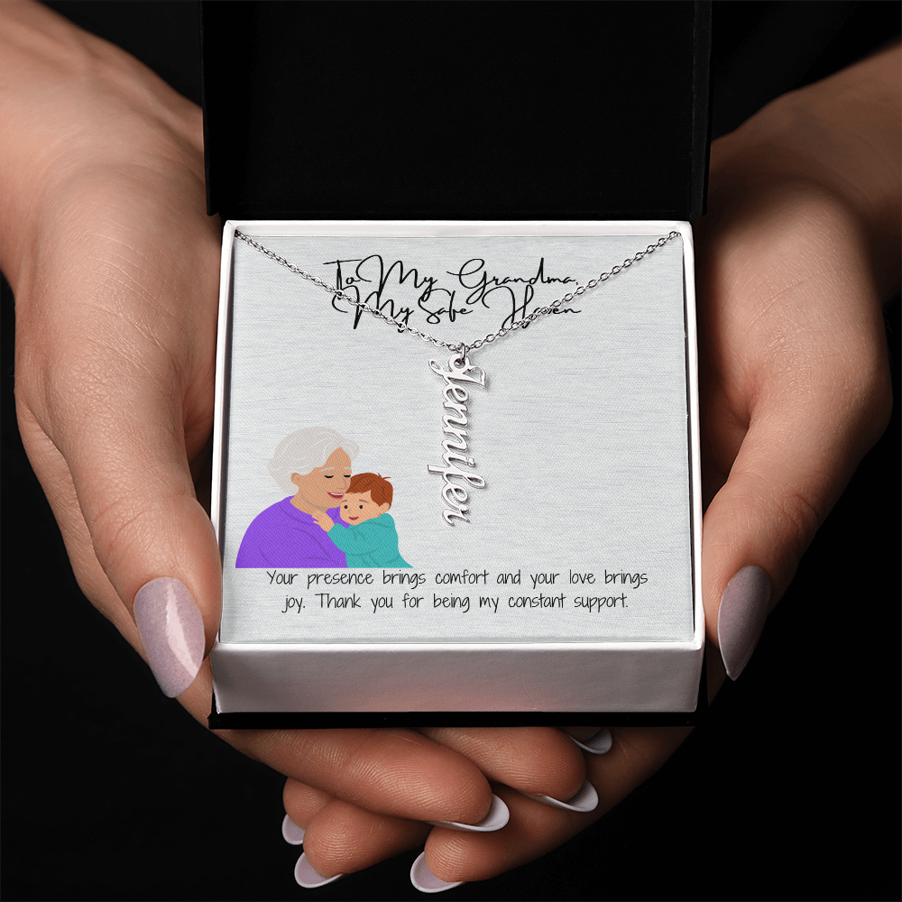 "Elegant Vertical Name Necklace" A Unique Keepsake for Grandma