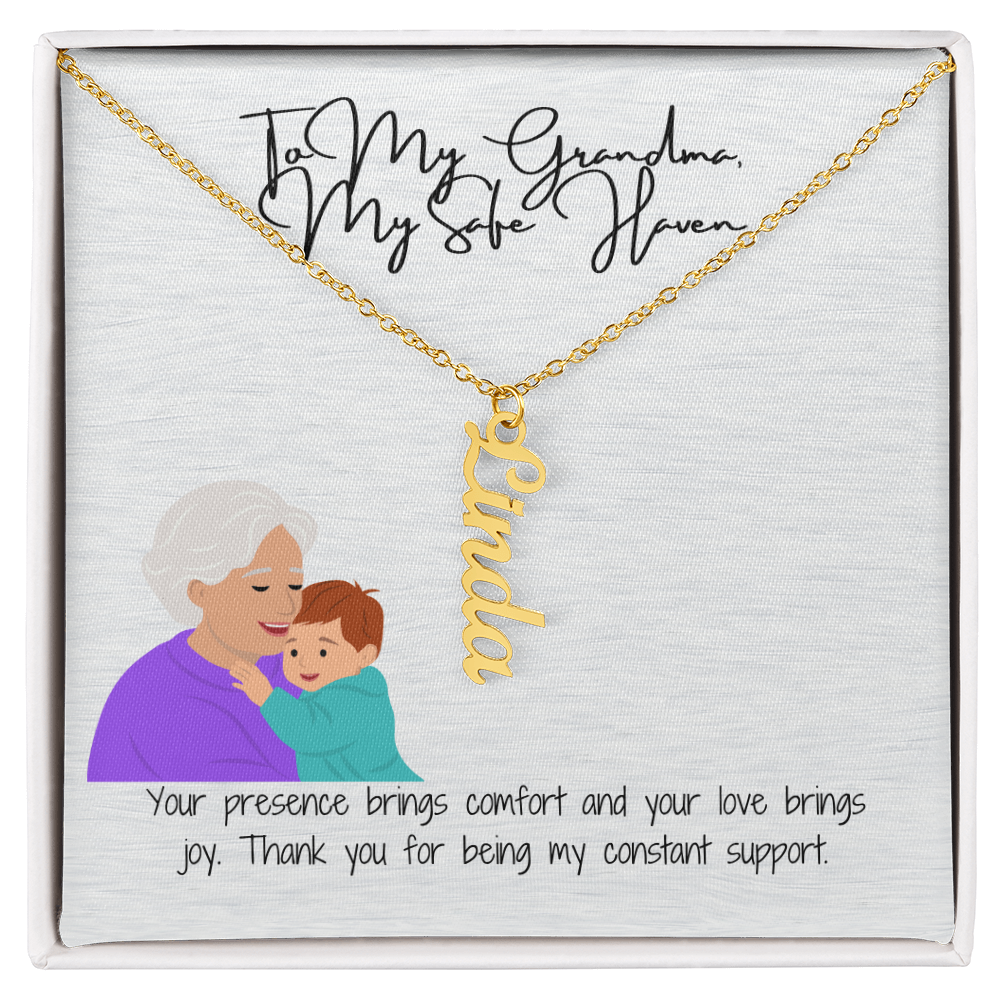 "Elegant Vertical Name Necklace" A Unique Keepsake for Grandma