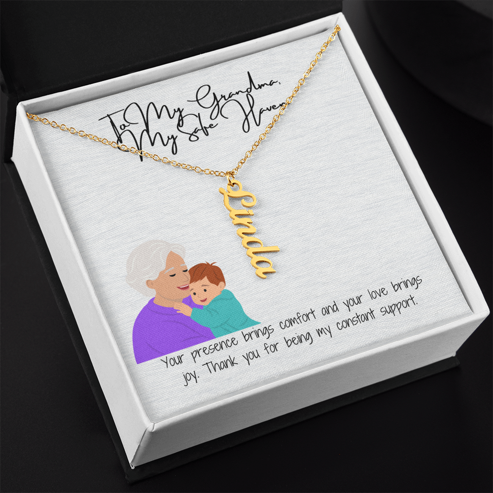 "Elegant Vertical Name Necklace" A Unique Keepsake for Grandma