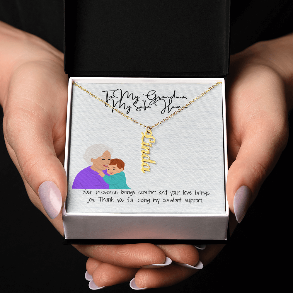 "Elegant Vertical Name Necklace" A Unique Keepsake for Grandma