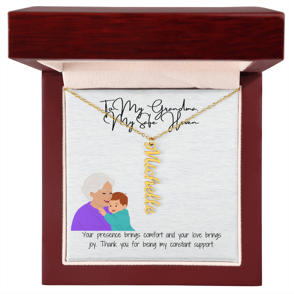 "Elegant Vertical Name Necklace" A Unique Keepsake for Grandma