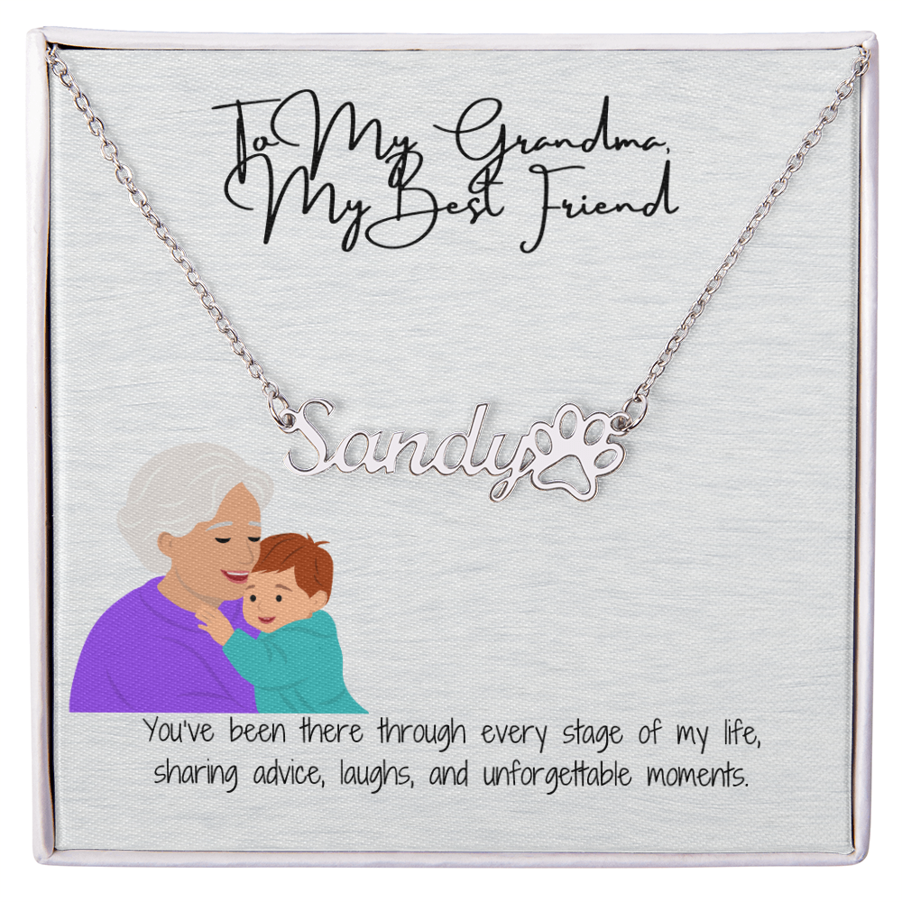 Paw Print Name Necklace "A Loving Tribute to Grandma & Her Furry Friends"