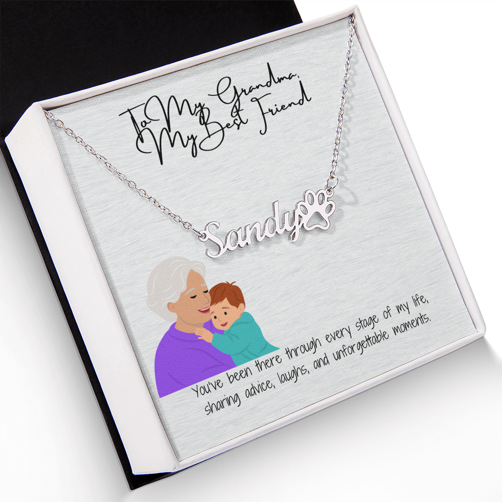 Paw Print Name Necklace "A Loving Tribute to Grandma & Her Furry Friends"
