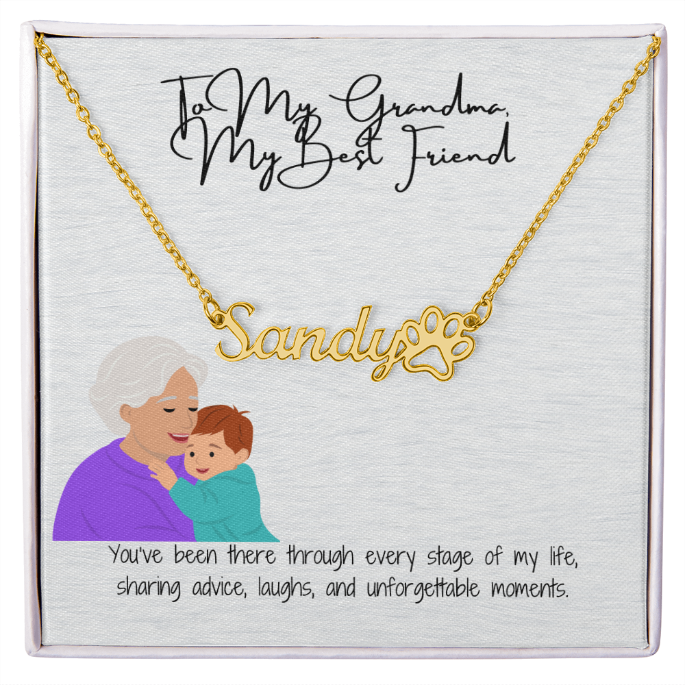 Paw Print Name Necklace "A Loving Tribute to Grandma & Her Furry Friends"