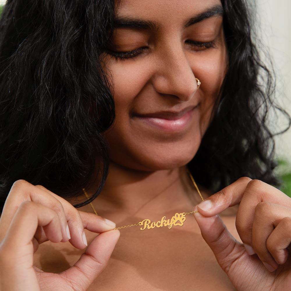 Paw Print Name Necklace "A Loving Tribute to Grandma & Her Furry Friends"