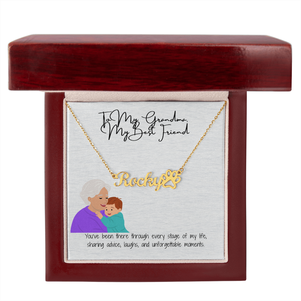 Paw Print Name Necklace "A Loving Tribute to Grandma & Her Furry Friends"