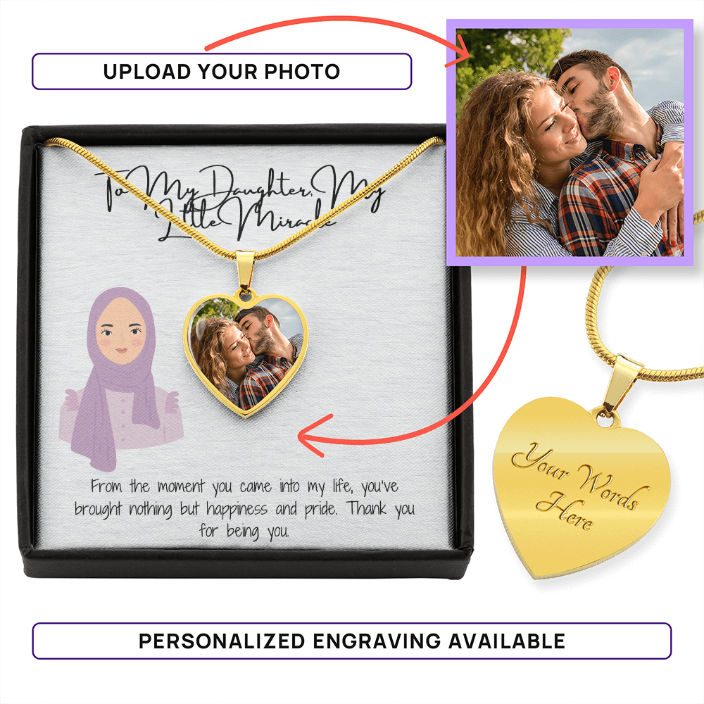 A Heart That Holds Memories Personalized Heart Necklace for My Hijabi Daughter