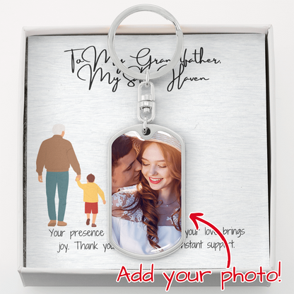 Graphic Dog Tag Keychain  "Guardian of Wisdom: To My Grandfather"