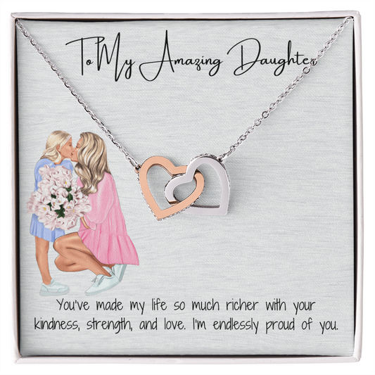 Two Hearts, One Love  Interlocking Hearts Necklace for Daughter