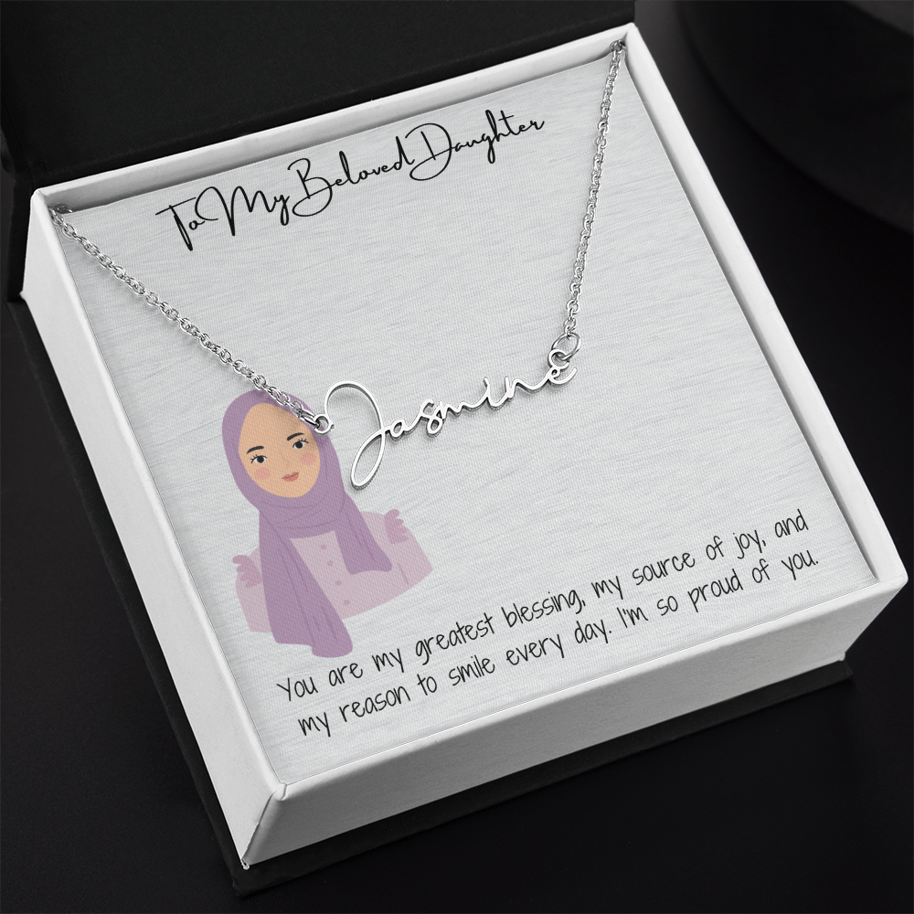Elegance in Every Letter  Signature Name Necklace for My Hijabi Daughter