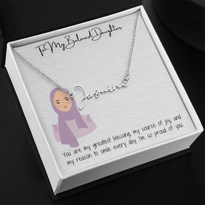 Elegance in Every Letter  Signature Name Necklace for My Hijabi Daughter