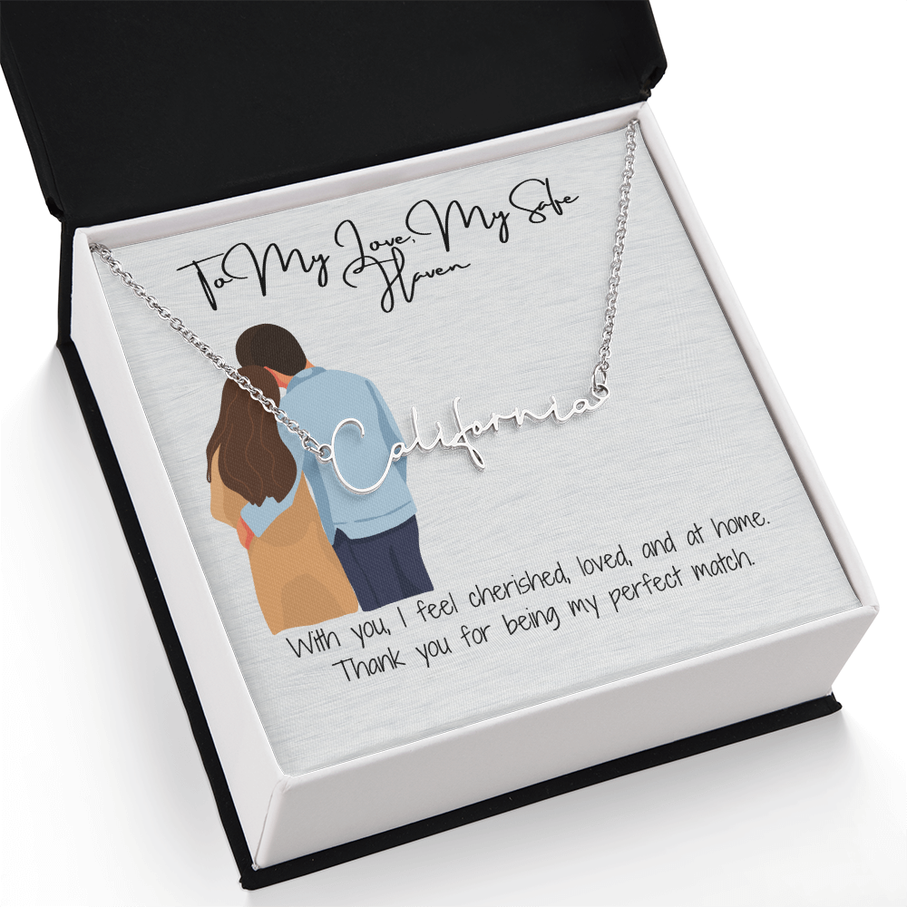 My Safe Heaven Girlfriend Name Necklace