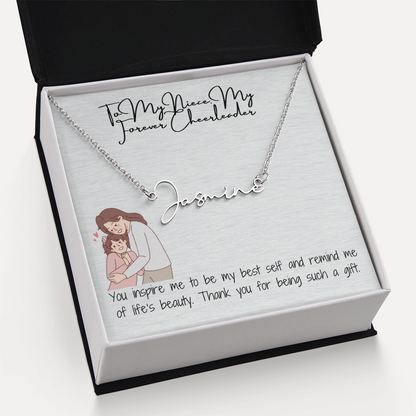 Forever Cheerleader Niece Signature Name Necklace