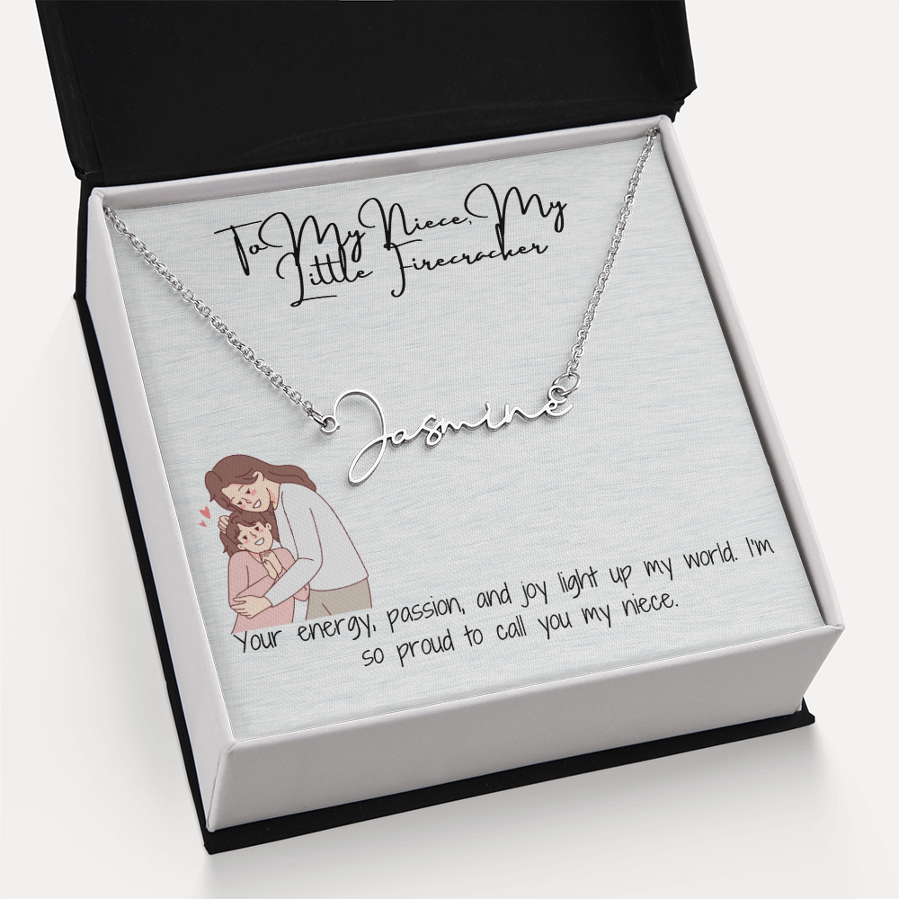 Little Firecracker Niece Signature Name Necklace