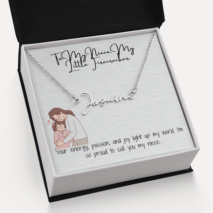 Little Firecracker Niece Signature Name Necklace