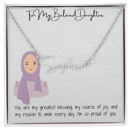 Elegance in Every Letter  Signature Name Necklace for My Hijabi Daughter