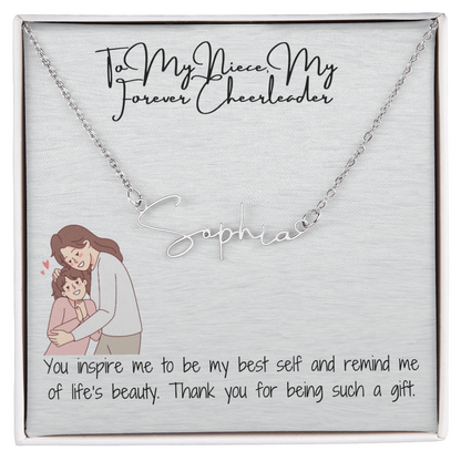 Forever Cheerleader Niece Signature Name Necklace
