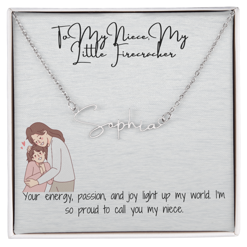 Little Firecracker Niece Signature Name Necklace