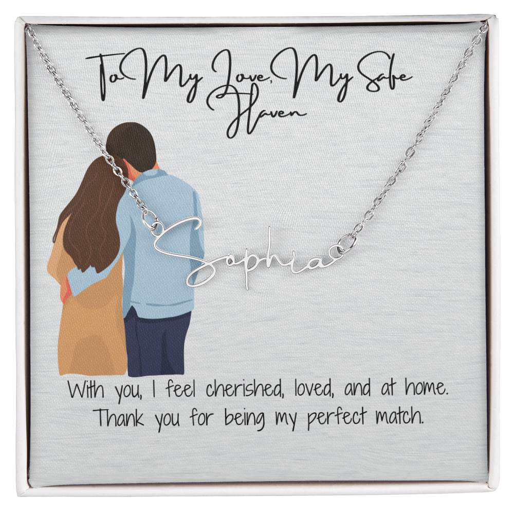 My Safe Heaven Girlfriend Name Necklace
