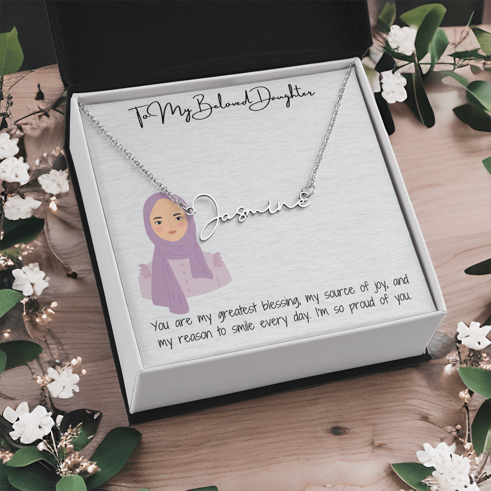 Elegance in Every Letter  Signature Name Necklace for My Hijabi Daughter