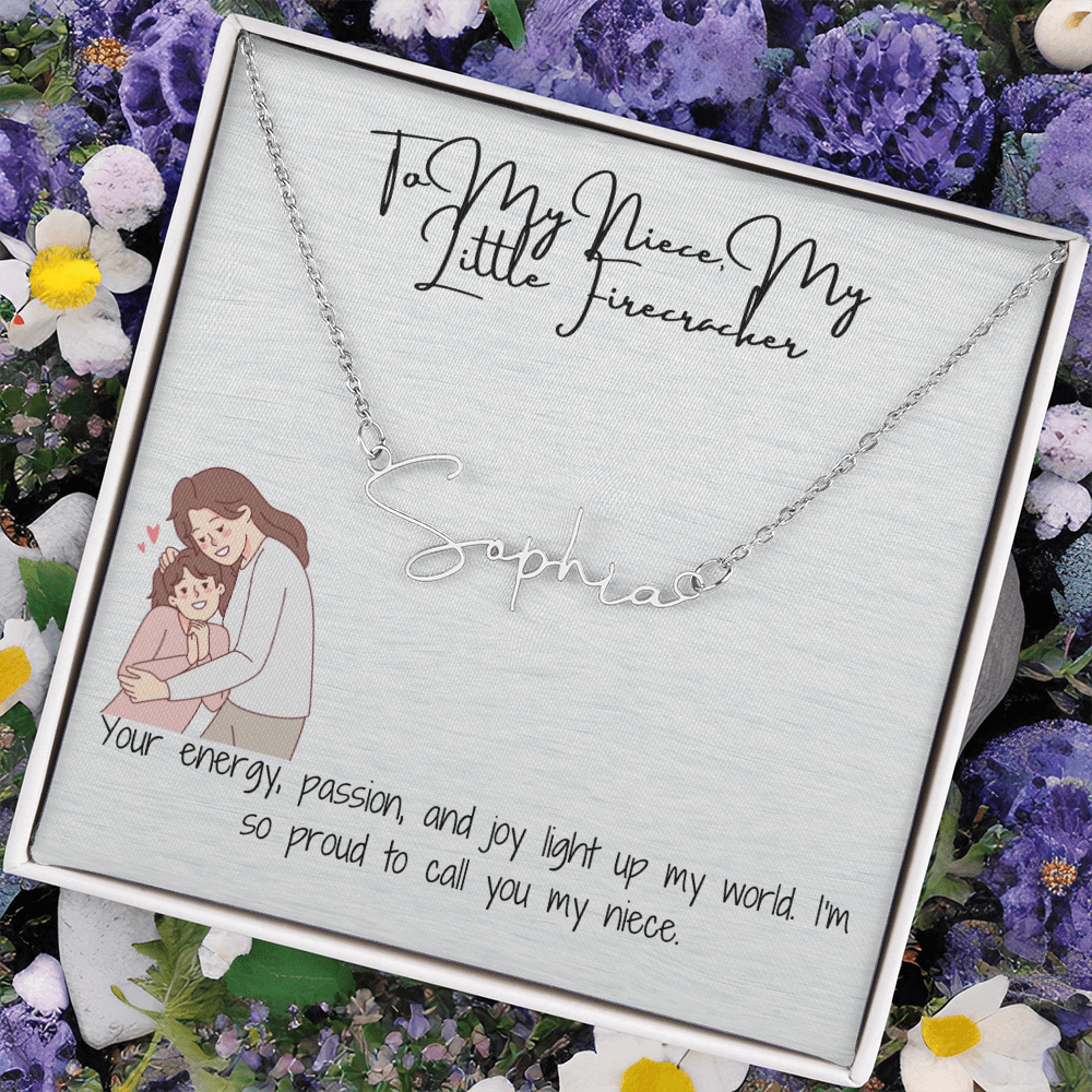 Little Firecracker Niece Signature Name Necklace