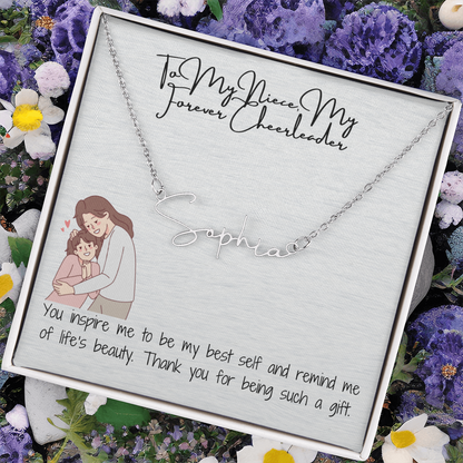 Forever Cheerleader Niece Signature Name Necklace