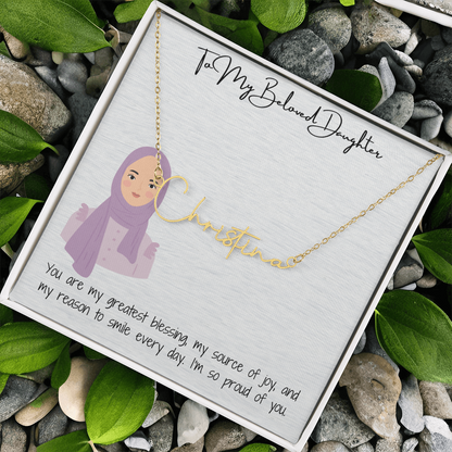 Elegance in Every Letter  Signature Name Necklace for My Hijabi Daughter