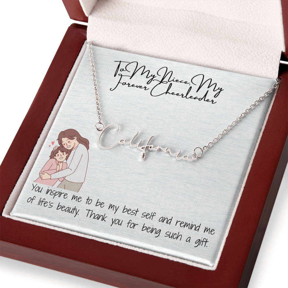 Forever Cheerleader Niece Signature Name Necklace