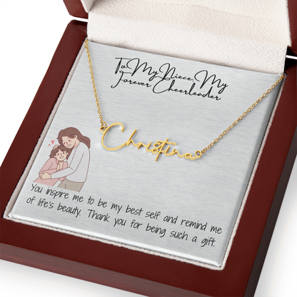Forever Cheerleader Niece Signature Name Necklace