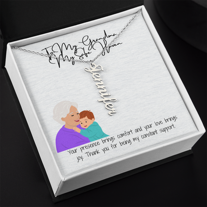 "Elegant Vertical Name Necklace"  A Unique Keepsake for Grandma