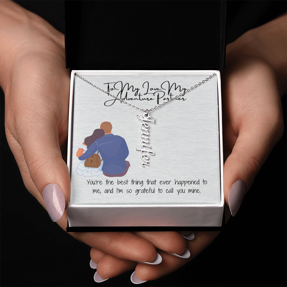 Adventure Partner  Girlfriend Vertical Name Necklace